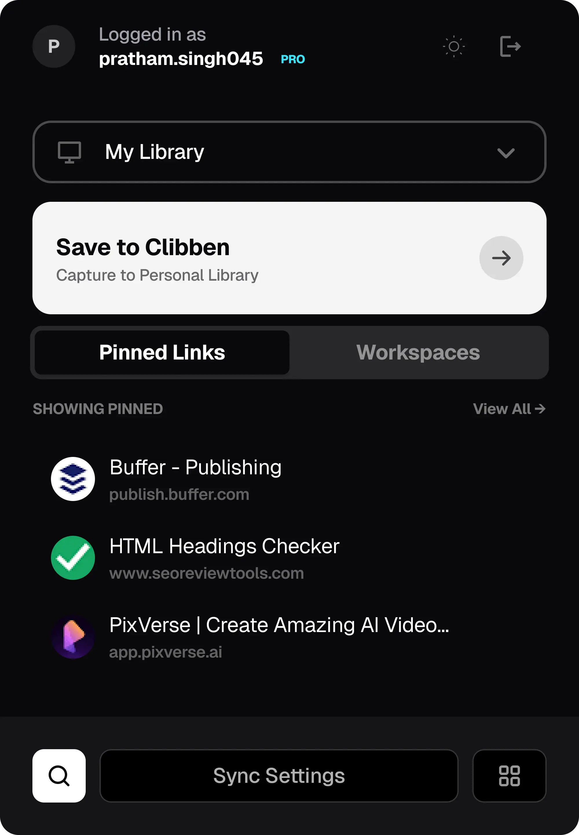 Clibben browser extension preview in dark mode